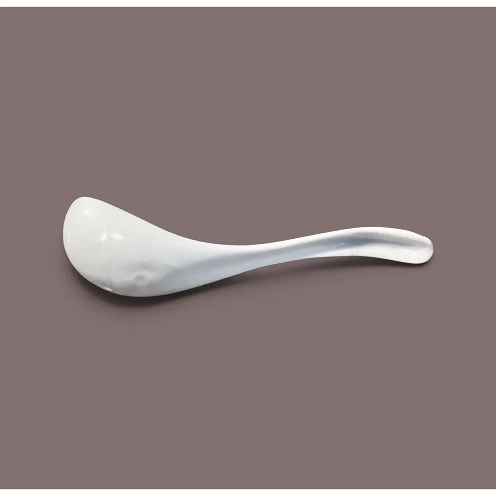 Vintage Porcelain Chinese Soup Spoon-Gold Trim-Rice Wonton Spoon-Asian-Noodle
